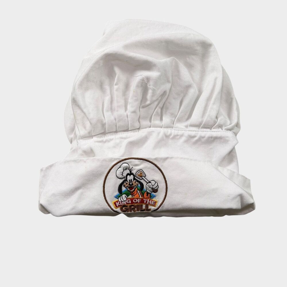 Disney Parks Goofy King of the Grill Chef Hat White Cotton Toque BBQ Adult
